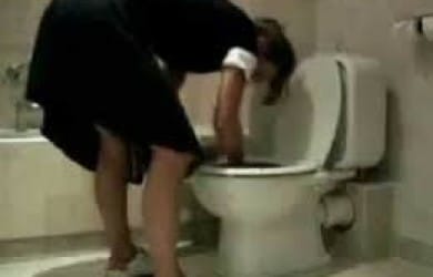 Maid cleaning toilet